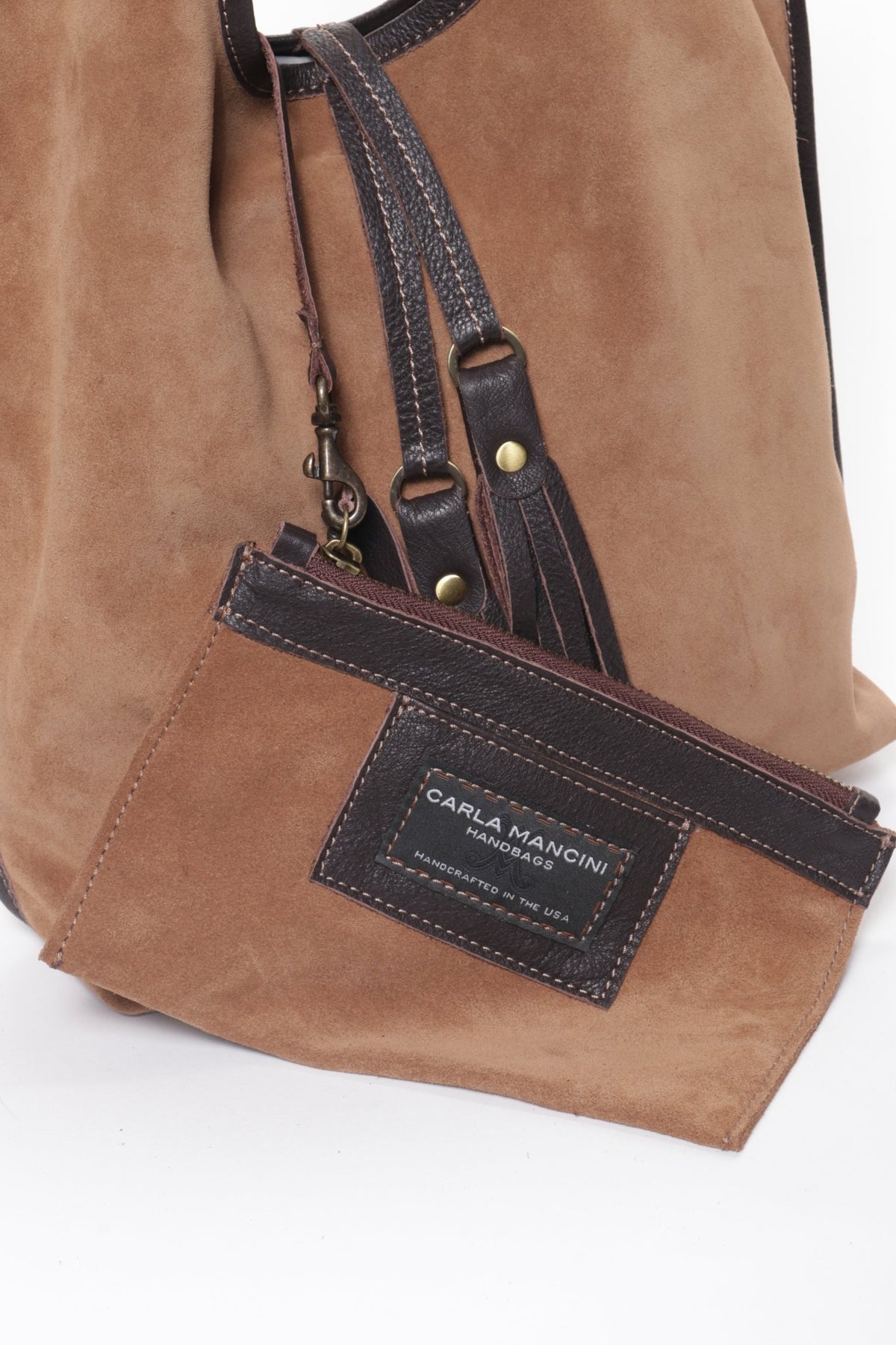 MONICA Camel Suede - Carla Mancini Handbags