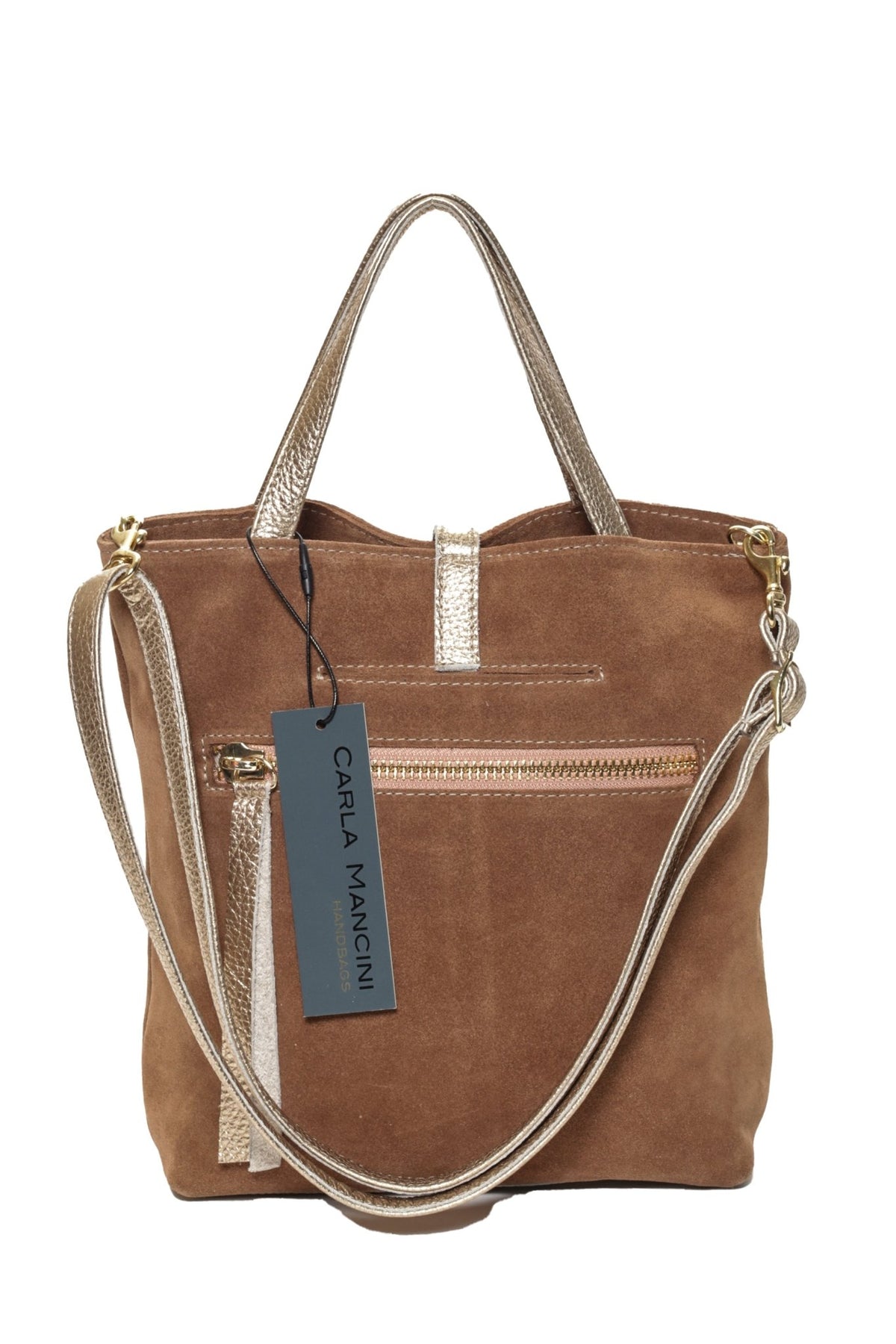 SIENNA Camel Suede - Carla Mancini Handbags