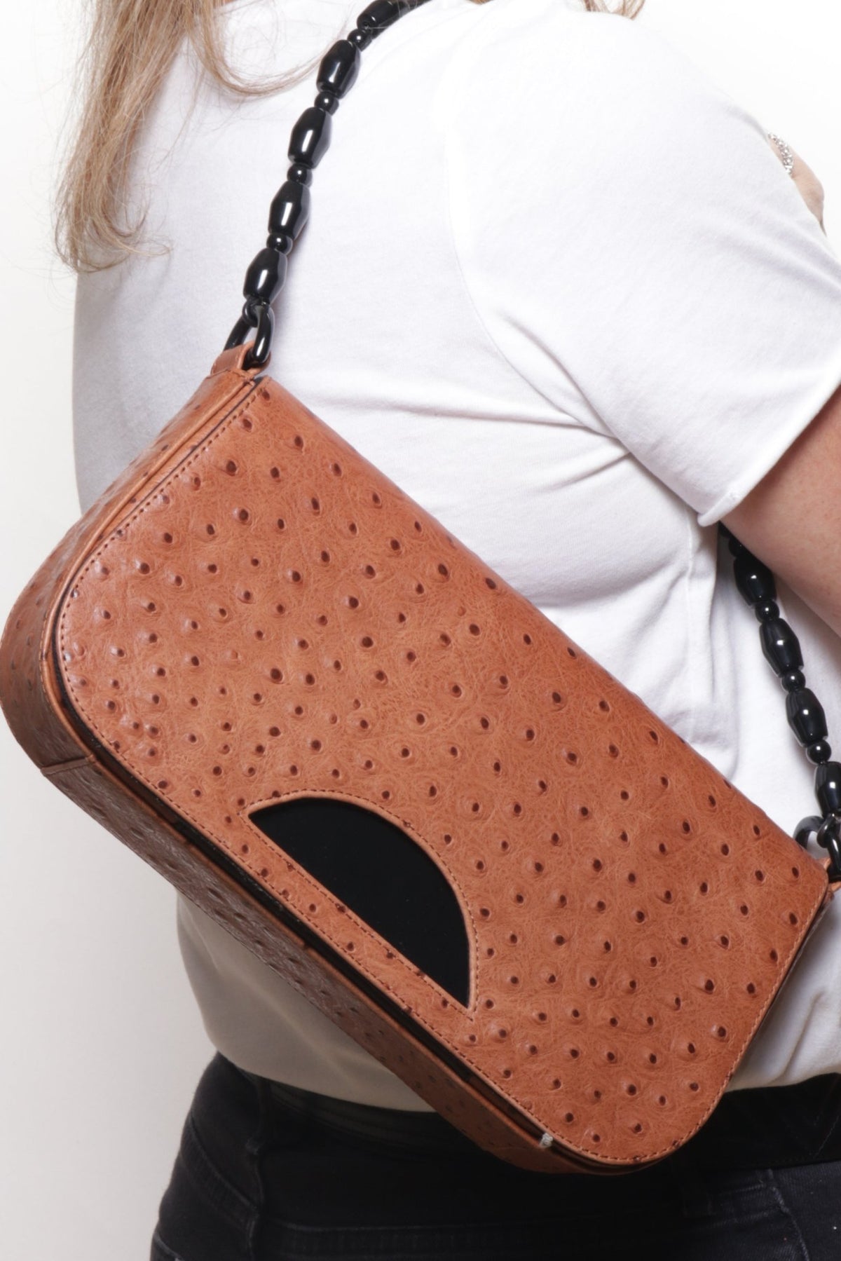 JILL Tan Ostrich Print - Carla Mancini Handbags