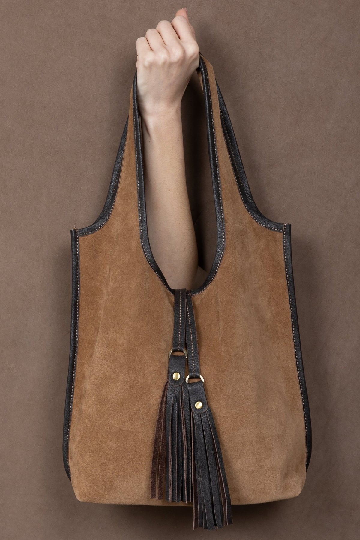 MONICA Camel Suede - Carla Mancini Handbags